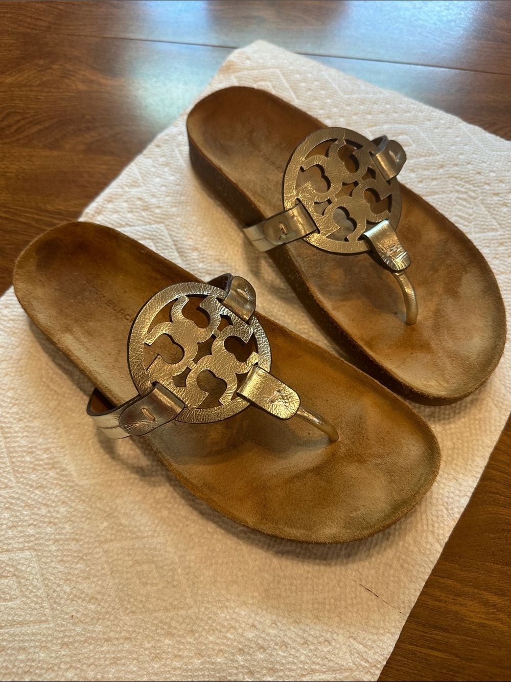 Tory Burch Metallic Bronze Logo Thong Sandals